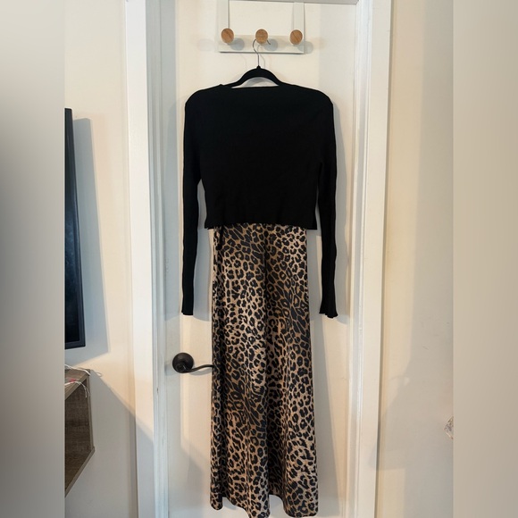 All Saints Hera Leopard Print 2-In-1 Midi Dress - Picture 4 of 14